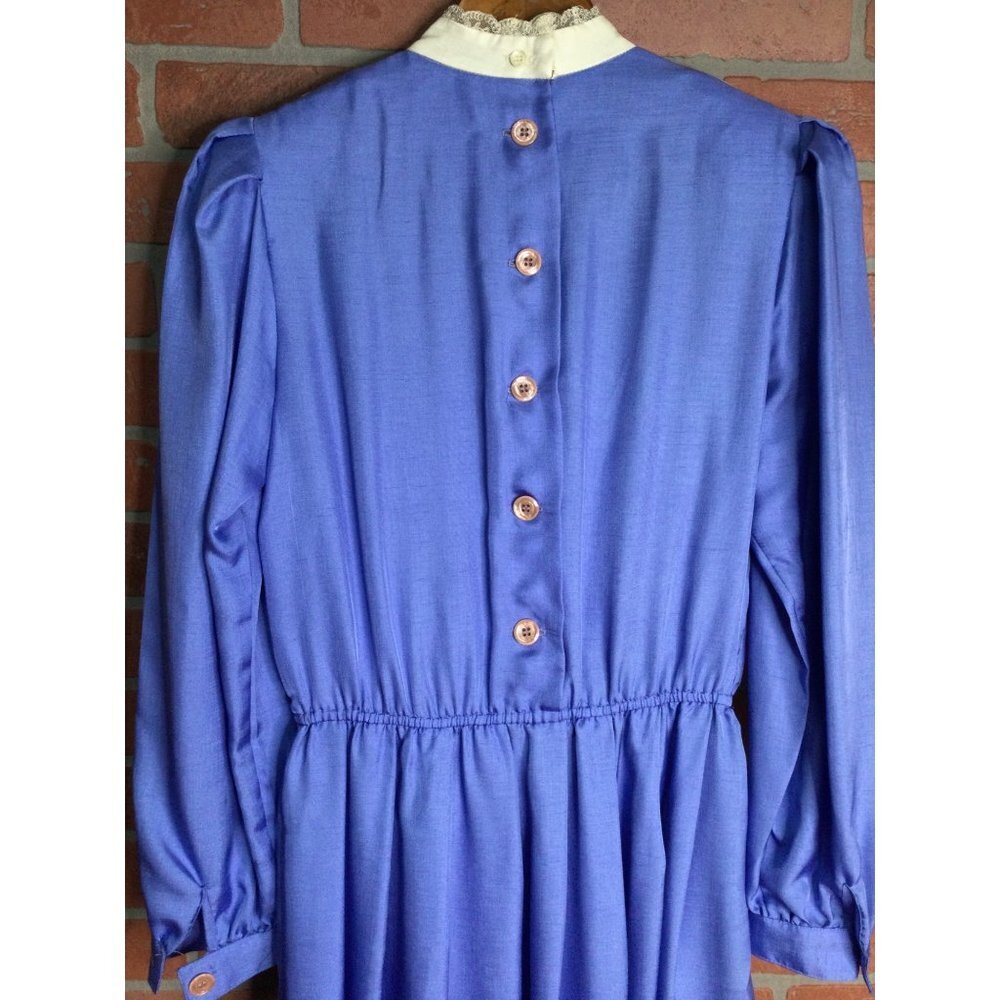 Vintage Joan Sparks for Daniel Barrett Midi Lace Dress Puff Sleeve Blue Size 10 - Picture 7 of 12